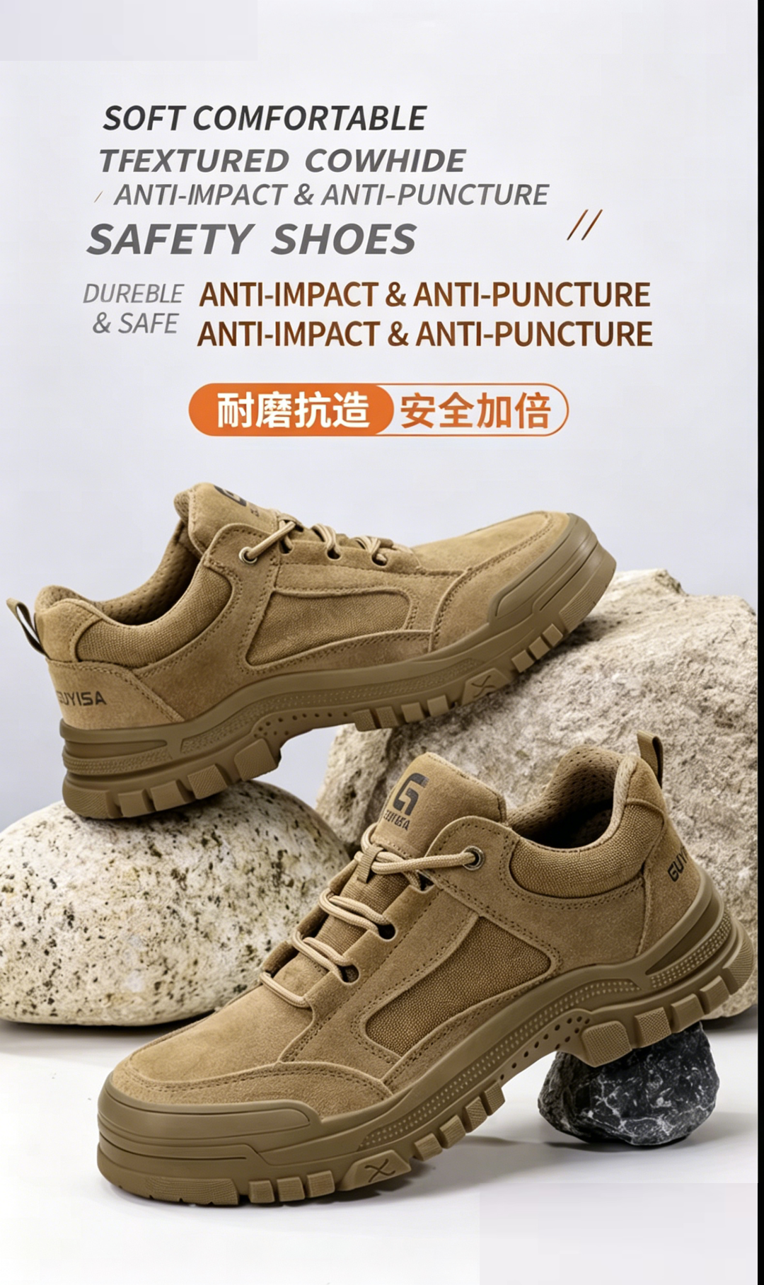 Men's Safety Shoes with Steel Toe Cap, Anti-Smash, Anti-Puncture, Wear-Resistant, Breathable Summer Work Shoes for Construction Sites, Electrical Insulation