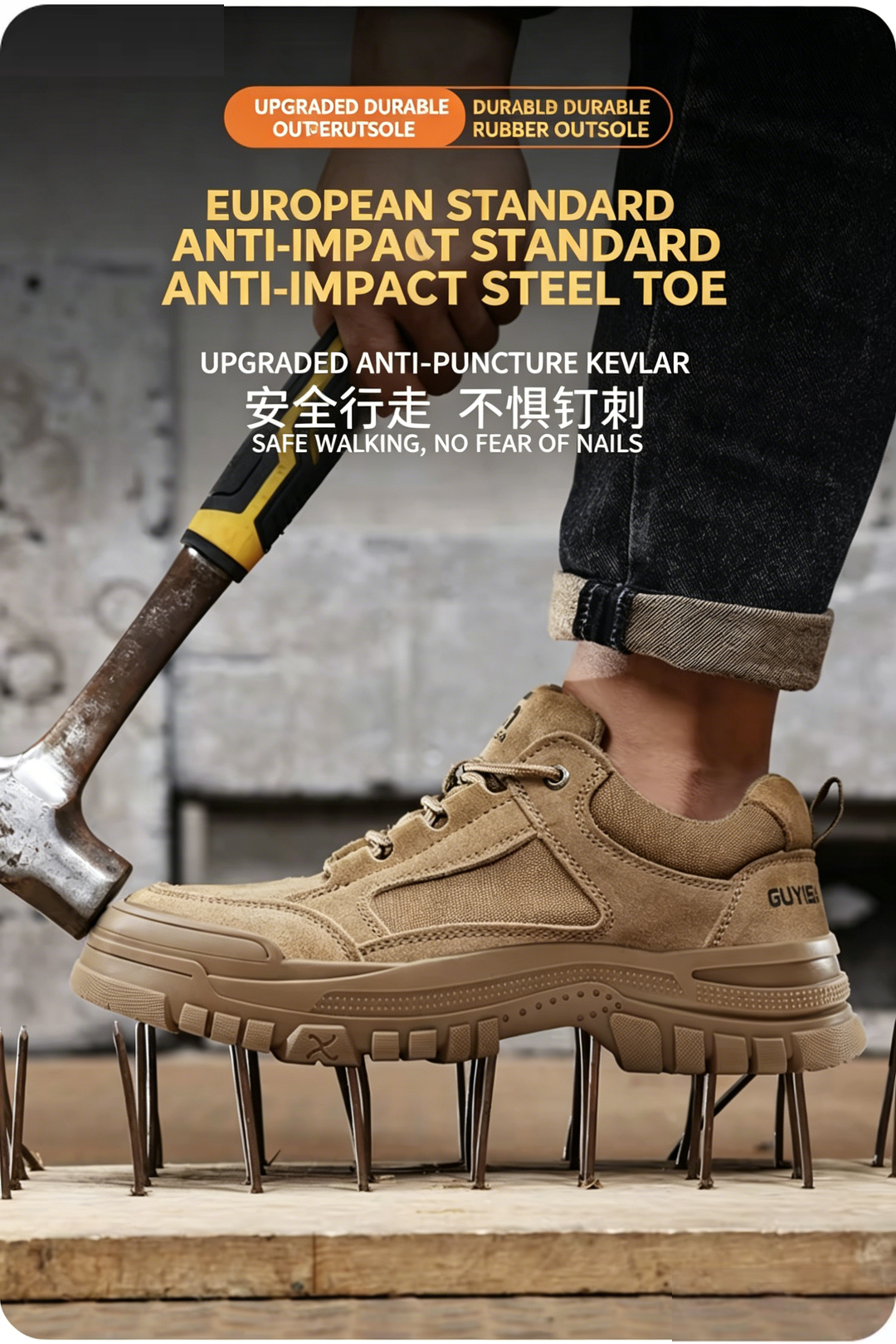Men's Safety Shoes with Steel Toe Cap, Anti-Smash, Anti-Puncture, Wear-Resistant, Breathable Summer Work Shoes for Construction Sites, Electrical Insulation