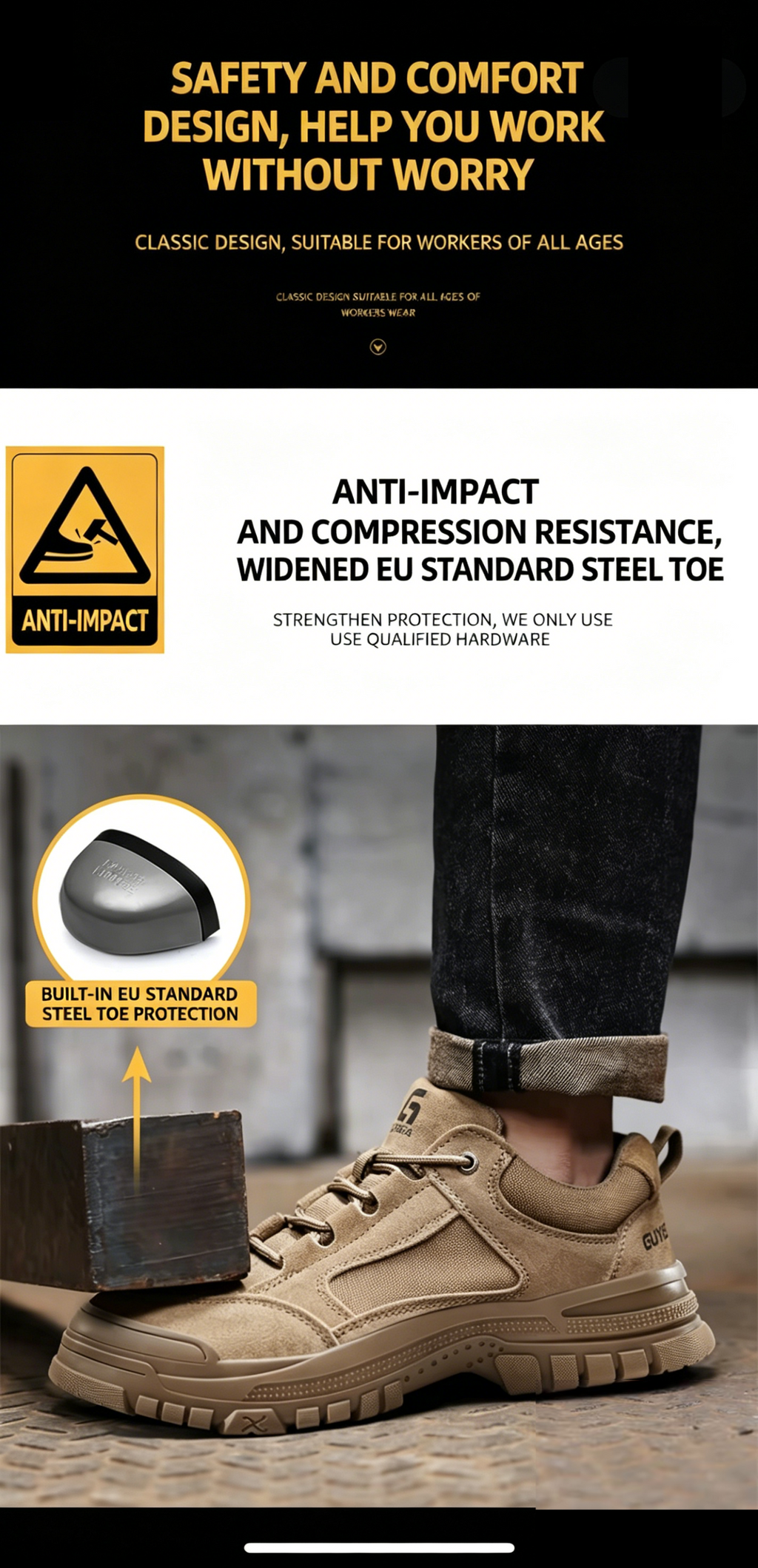 Men's Safety Shoes with Steel Toe Cap, Anti-Smash, Anti-Puncture, Wear-Resistant, Breathable Summer Work Shoes for Construction Sites, Electrical Insulation